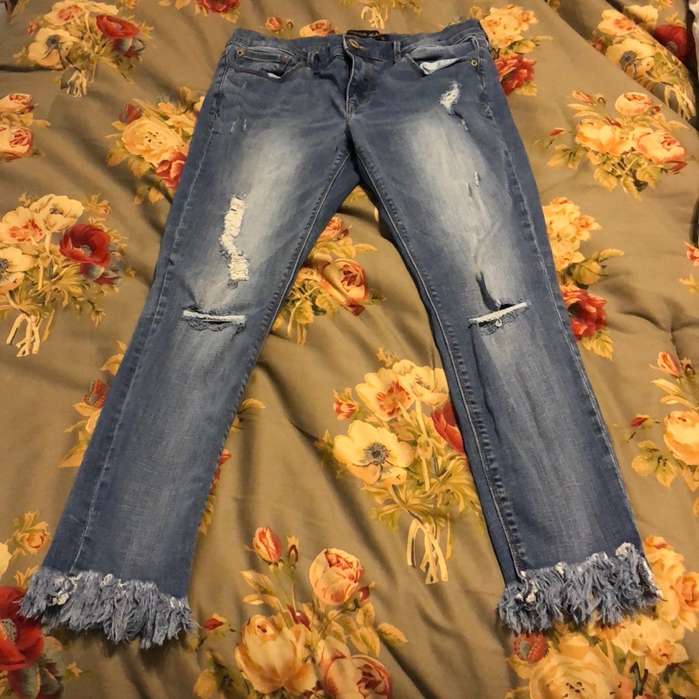 EEUC Express frayed ankle cropped jeans